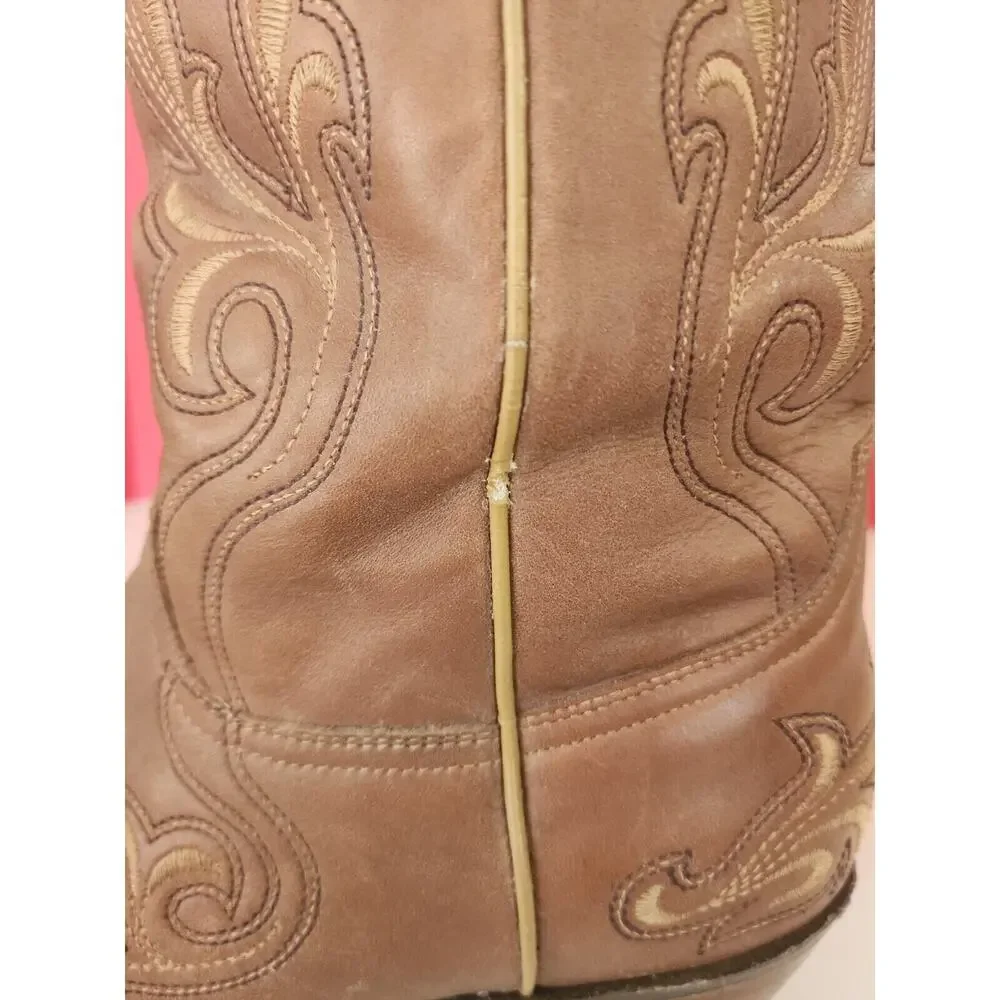 DENVER COWBOY BOOTS GENUINE LEATHER MENS SIZE 9.5 b Brown Brush Popper